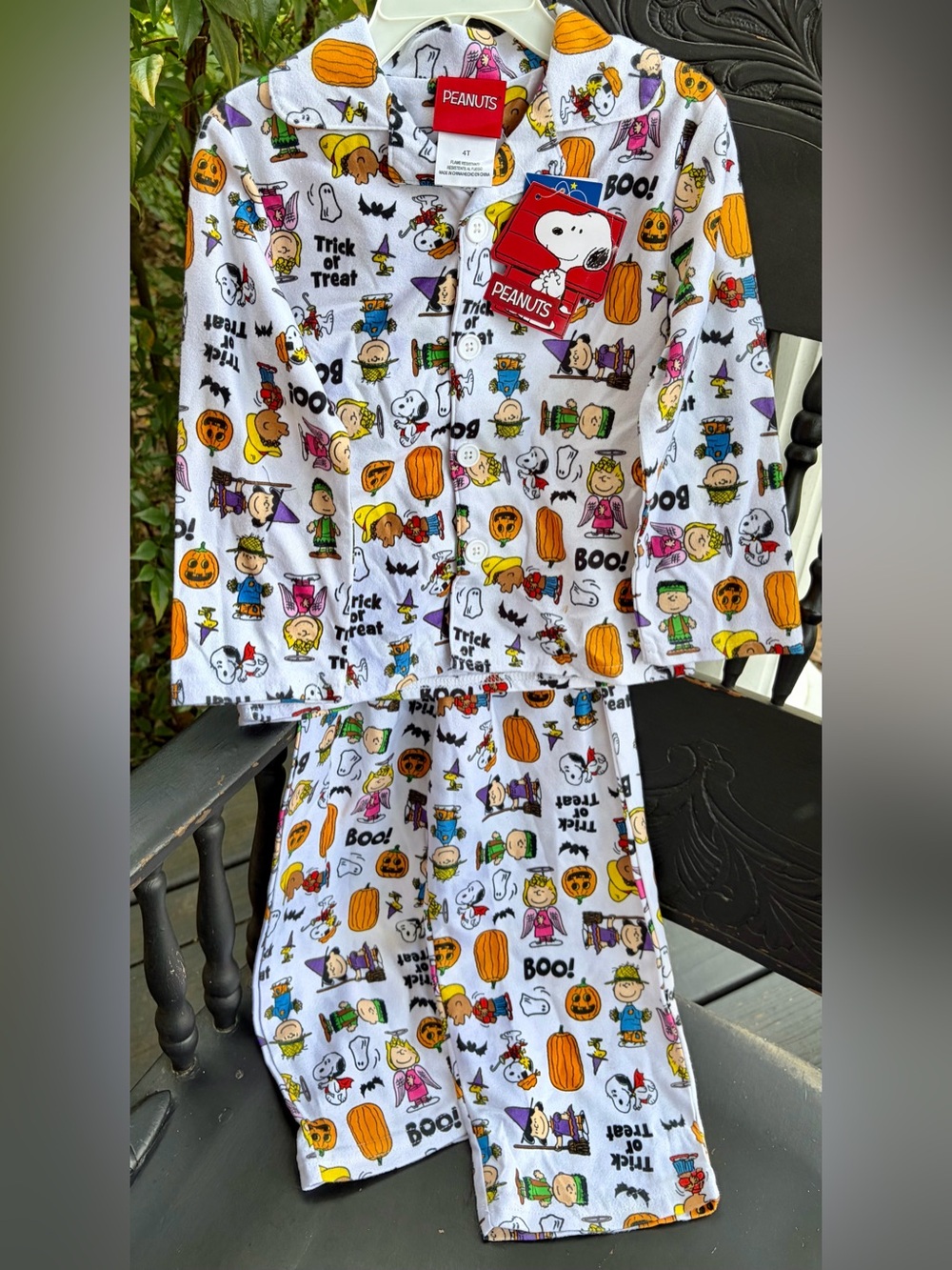 NWT PEANUTS Halloween Kids Pajama Set - White w/Multicolor Pumpkin Print - SOFT